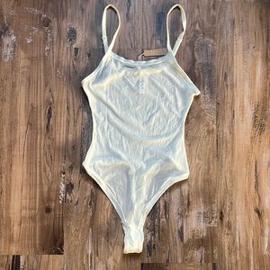 Skims Square Neck Bodysuit in Bone